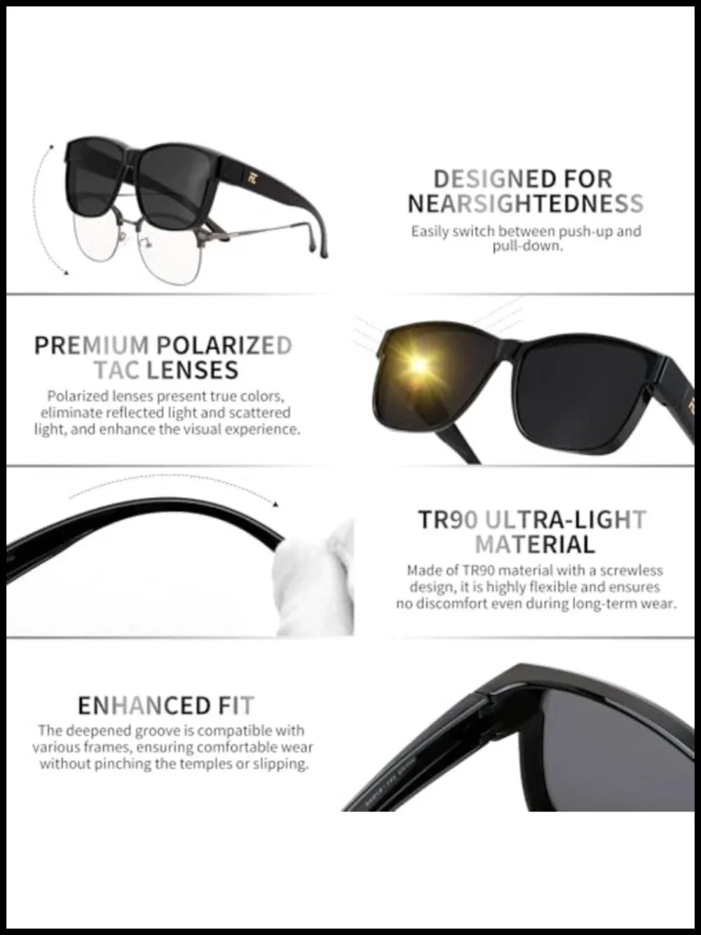 Large Fit Over Glasses Polarized Oversized Square Sun Glasses UV400 Protection